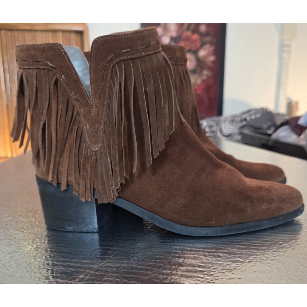 Bella Vita, Italian Leather Seude Fringe Booties,Cognac Women Size‎ 8